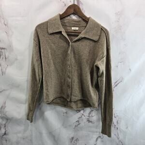 Anthropologie Sweater Women Small Brown Cashmere Button Up Collared Seam Pilcro